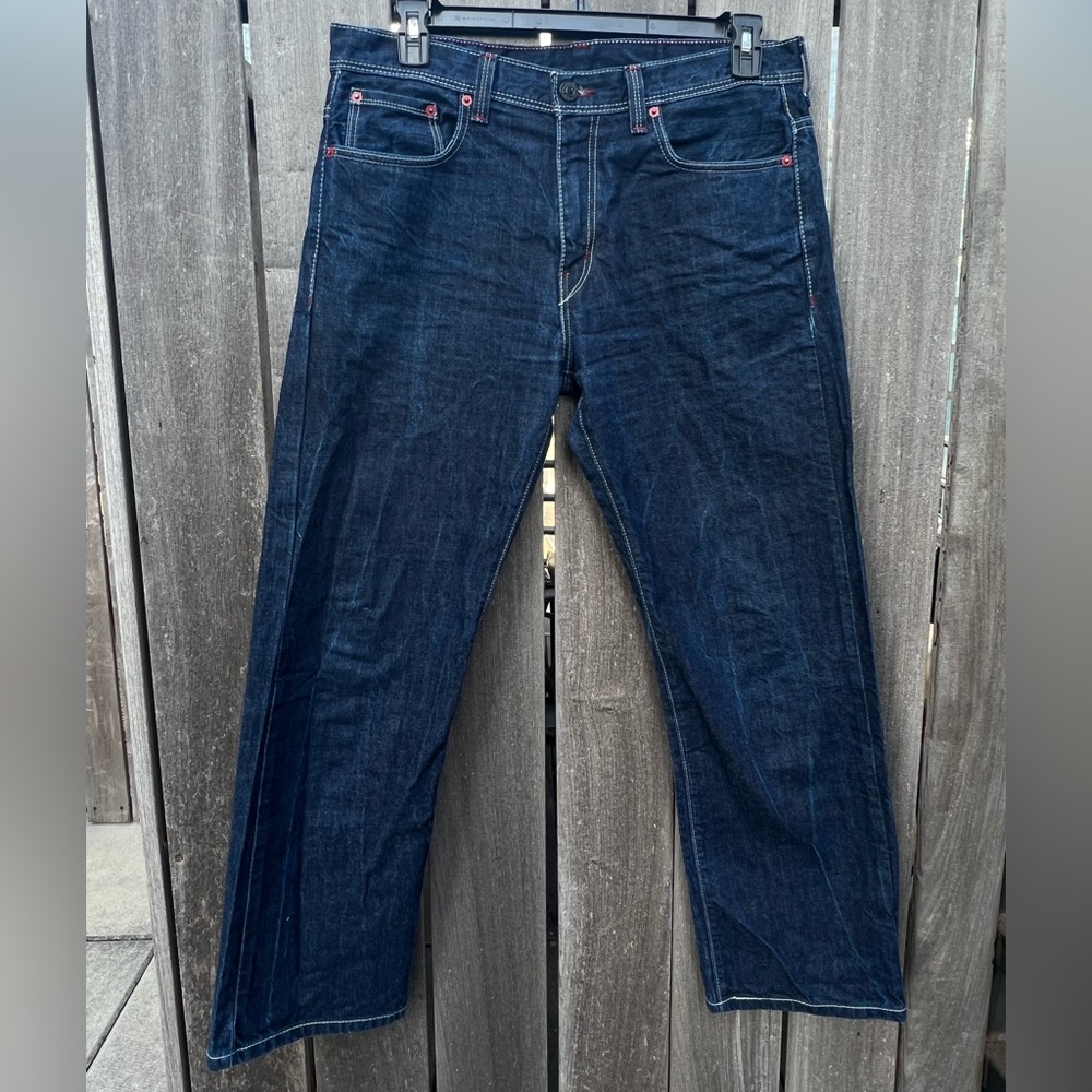 Mens Levi's 569 Dark Wash Blue Denim Jeans Pants Size 34x32 Straight Leg